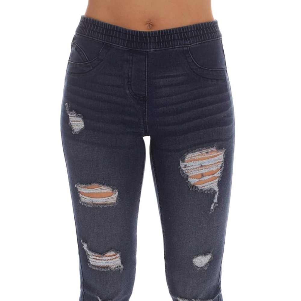 Blue Jeggings Jeans Leggings with Distressed Details and Elastic Waist NWT